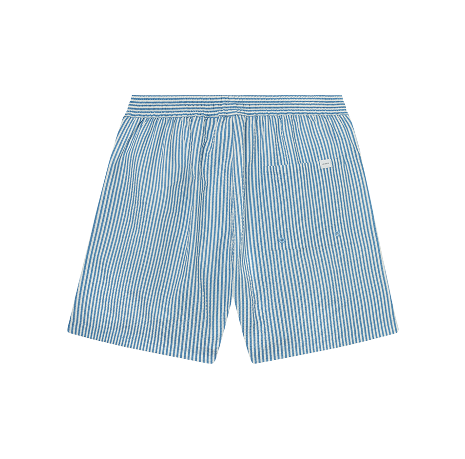 Stan Stripe Seersucker Swim Shorts, Washed Denim Blue/Light Ivory