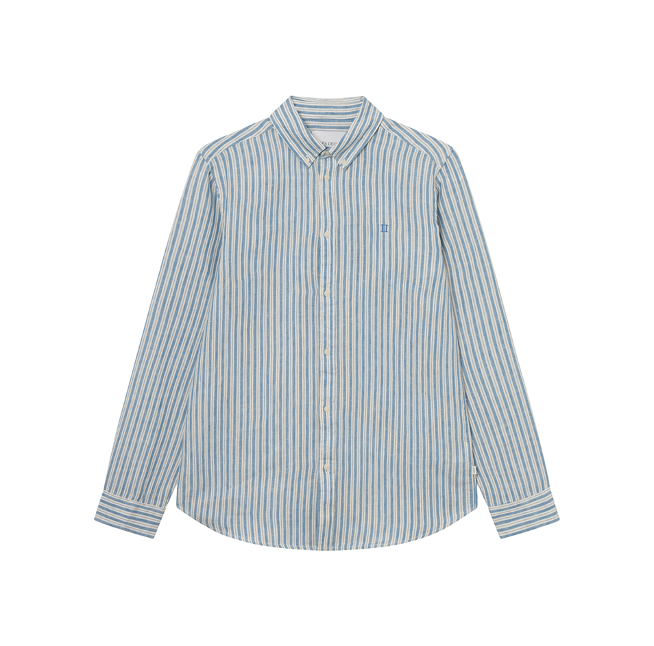 Kristian Linen B.D. Shirt, Washed Denim Blue/Ivory