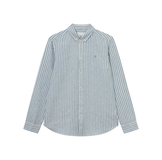 Kristian Linen B.D. Shirt, Washed Denim Blue/Ivory