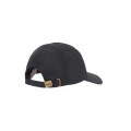 The Beslay Wax Sports Hat by Barbour is a black waxed cotton cap with a curved brim and an adjustable back strap, featuring Barbour detailing and a small metallic buckle.