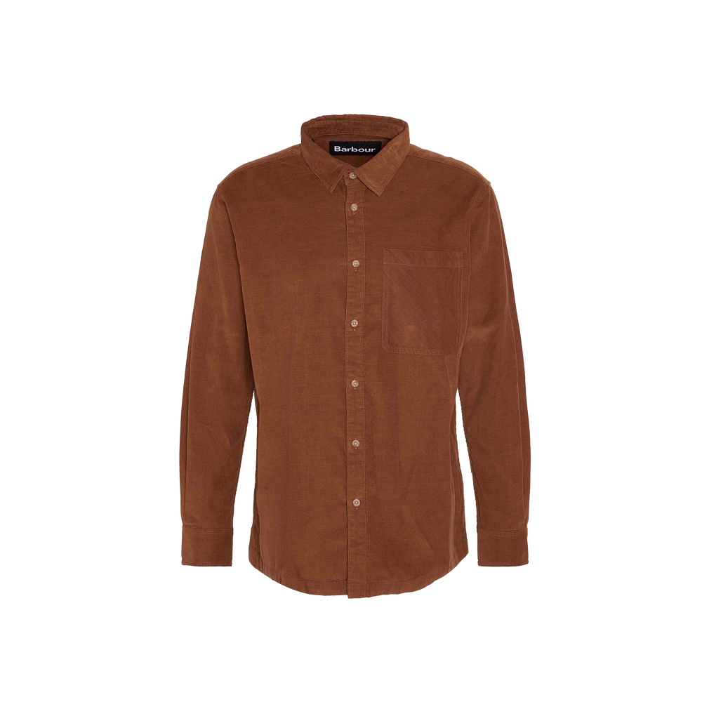 Barbour Burlington Oversized LS Cord Shirt, featuring a button-down collar and a front pocket on the left side, displayed on a white background.