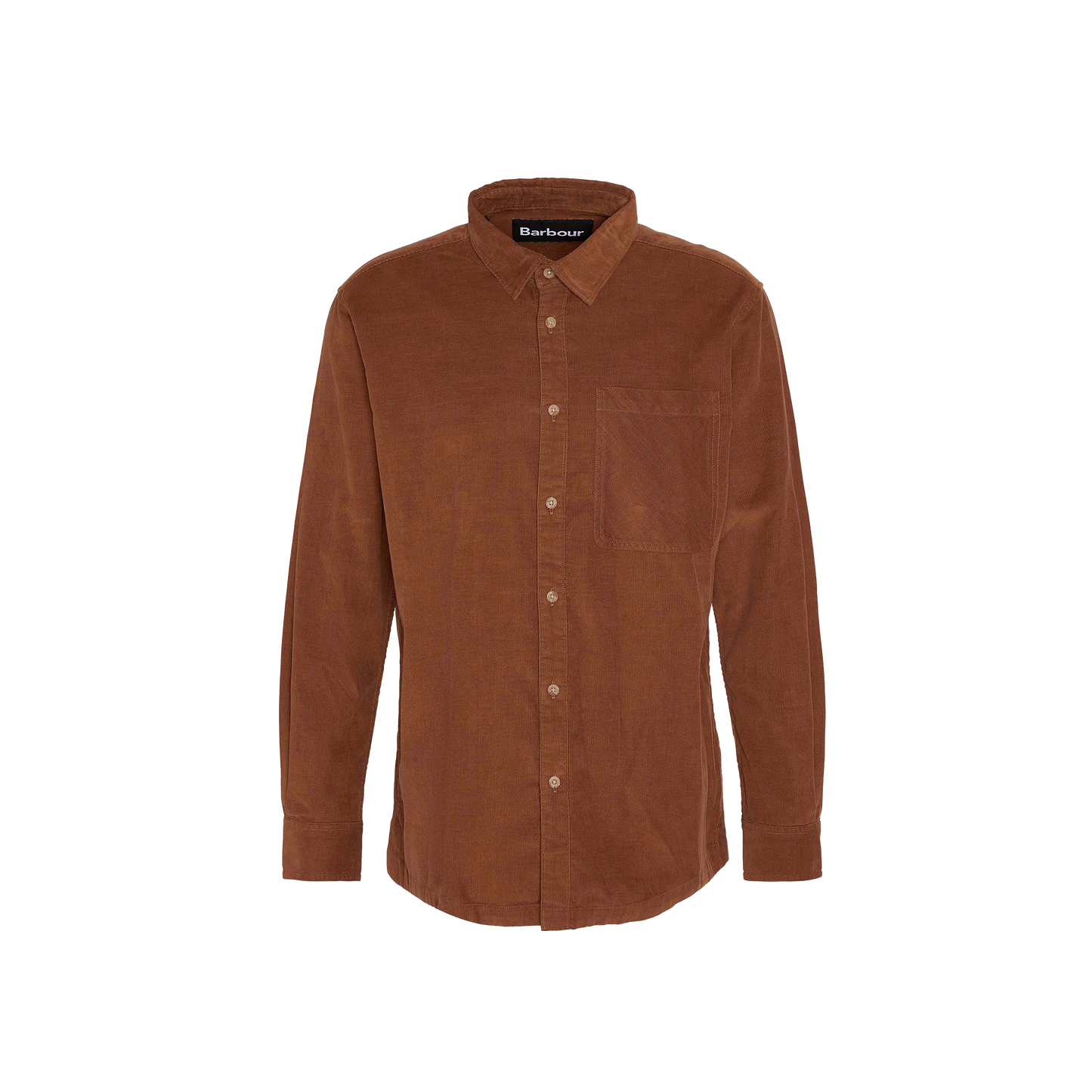 Barbour Burlington Oversized LS Cord Shirt, featuring a button-down collar and a front pocket on the left side, displayed on a white background.