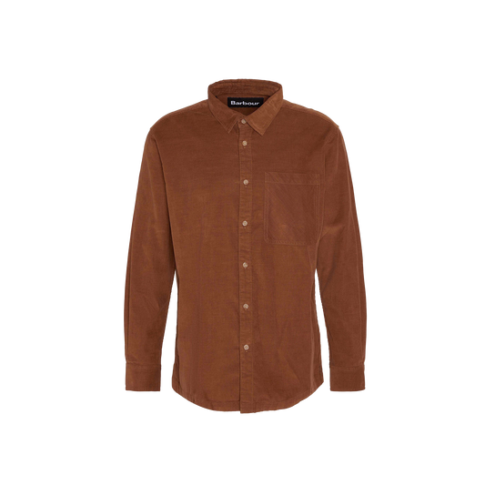 Barbour Burlington Oversized LS Cord Shirt, featuring a button-down collar and a front pocket on the left side, displayed on a white background.