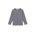 The Circular LS by Aiayu is a classic long-sleeve tee featuring navy and white stripes, made from recycled cotton, set against a plain background.