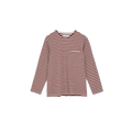 The Circular LS by Aiayu is a classic long sleeve tee made from recycled cotton, featuring red-and-white horizontal stripes on a plain background.