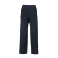 The Coco Pant Tailored Velvet by Aiayu, crafted from organic cotton in a dark blue hue, features an elastic waistband and is displayed against a plain background.