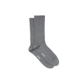 Two gray Aiayu Cotton Rib Socks, crafted from GOTS-certified organic cotton, feature "2basic" on the soles and are laid side by side against a plain backdrop.