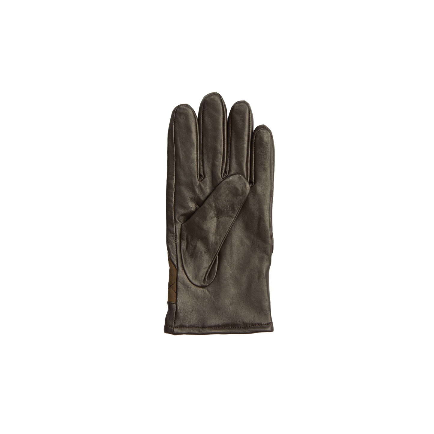 A single M Dalegarth Glove from Barbour in dark brown Nappa leather is displayed with the palm facing up, showcasing its luxurious texture.