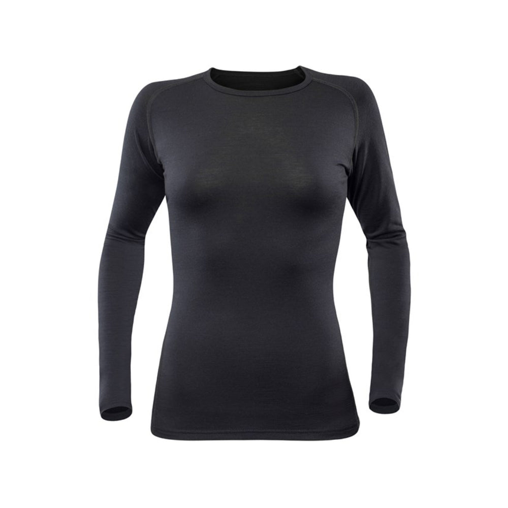 Devold's W Breeze Shirt is a long-sleeve, fitted women's shirt in black, shown on a white background.