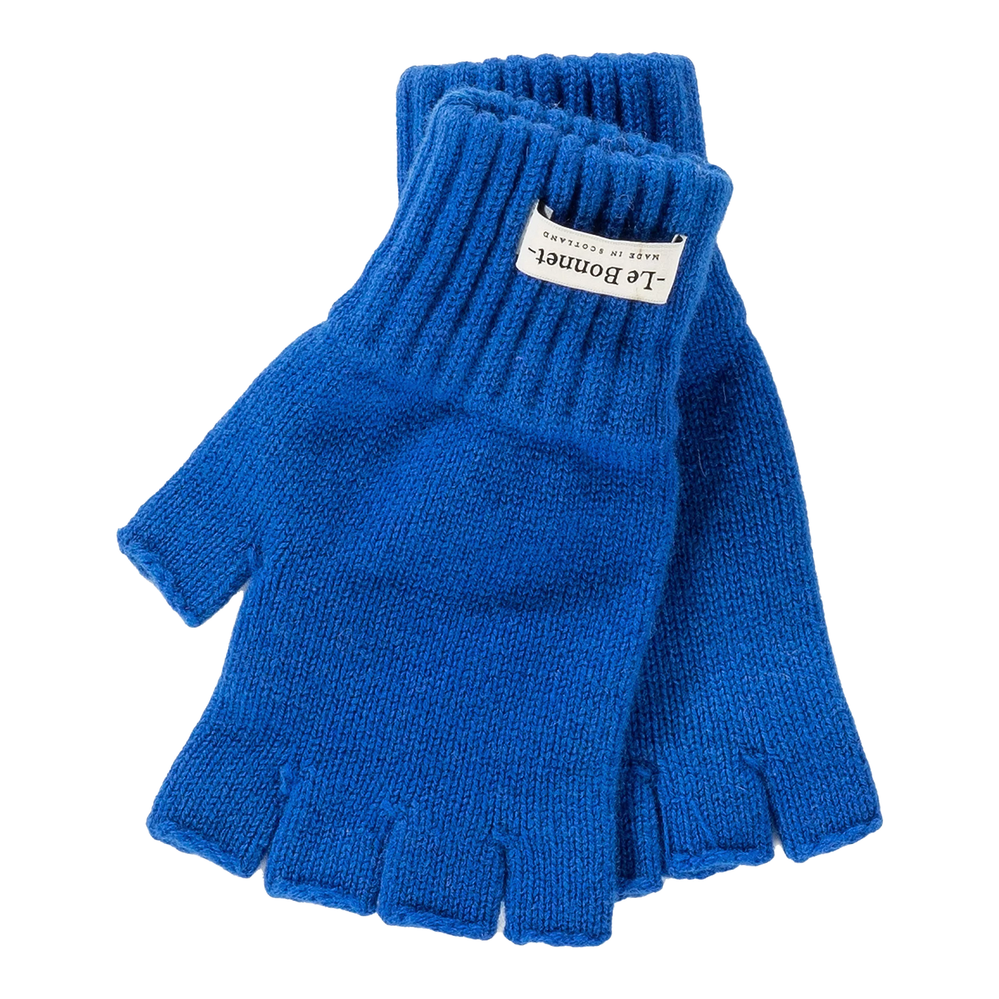 Created in Scotland, the blue fingerless gloves by Le Bonnet are the perfect accessory for cold weather. Made from cozy Merino wool, they feature a label on the cuff and provide both style and comfort for chilly days.