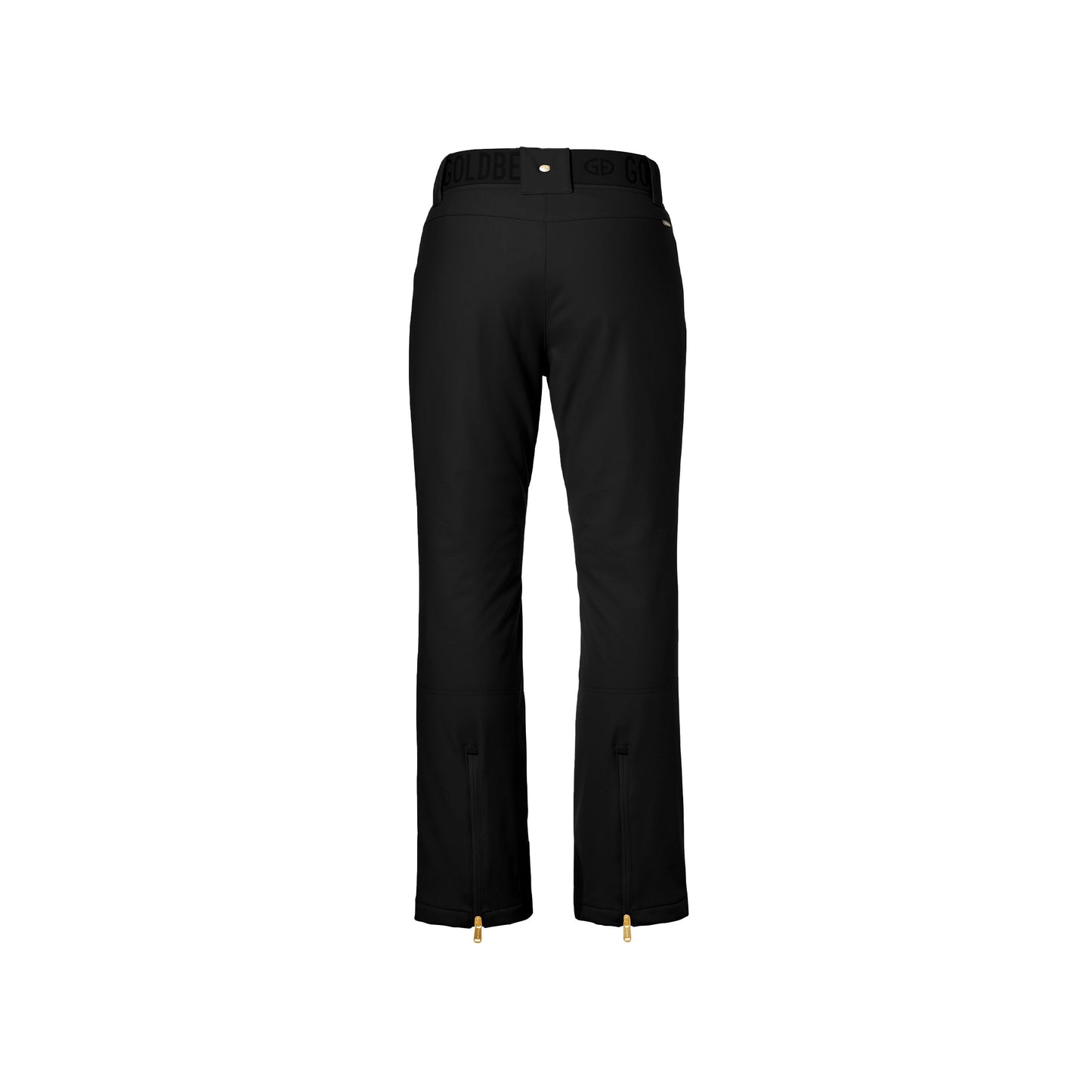 Flair Ski Pants in black by Goldbergh, featuring a high waistband and zippered ankles, viewed from the back.