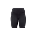 Rohnisch's Flattering High Waist Bike Tights are black cycling shorts made from recycled polyester, offering a smooth finish with subtle seam details and a small logo on the hem.