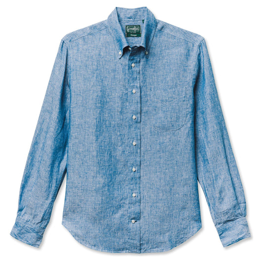 Gitman Vintage M Button Down Shirt Blue Chambray Linen Shirt