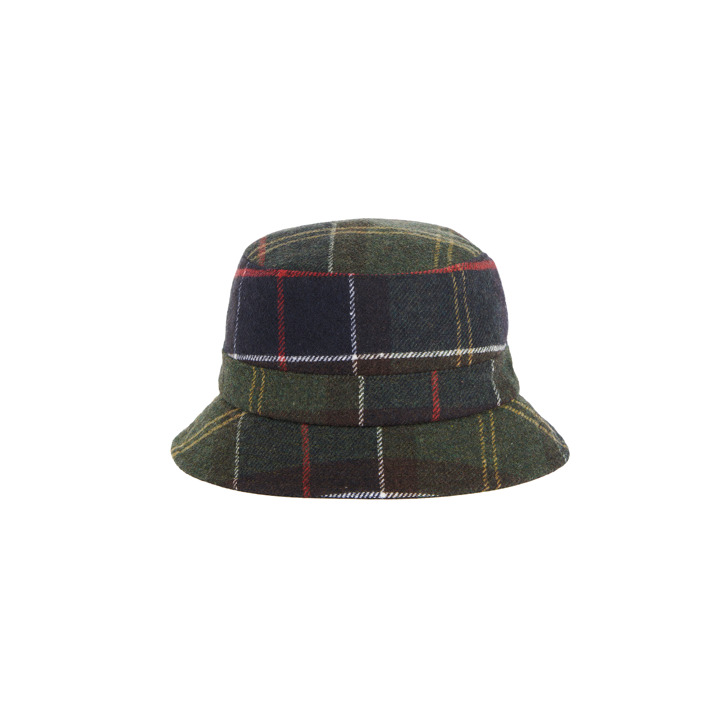 The Heidi Tartan Sports Hat from Barbour features a green plaid design with intersecting red, white, and blue lines on a white background.