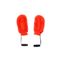 Vibrant orange mittens known as the Hill Mittens by Goldbergh, featuring fuzzy trim and black wrist straps.