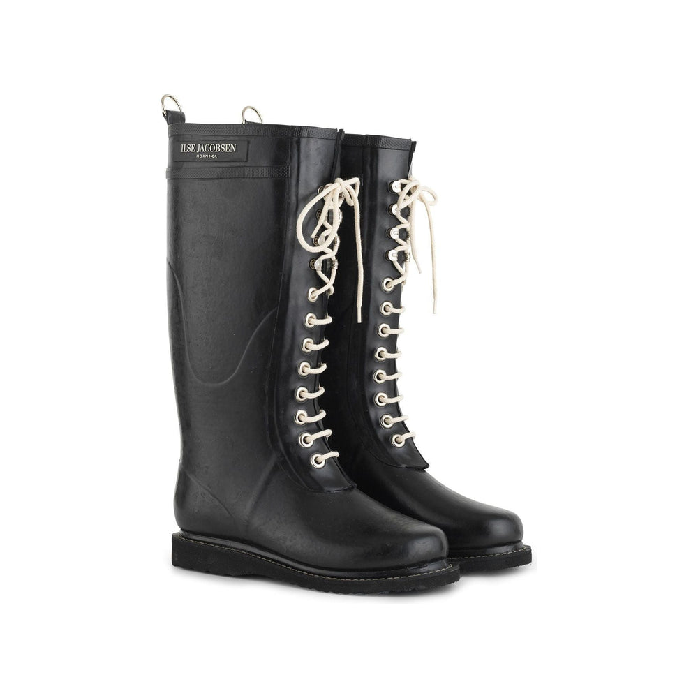 Ilse Jacobsen W Rain Boots Knee High Rubber Boot w/ Laces, Black