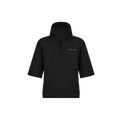 The Insulate Padded Tee, a black short-sleeved pullover jacket by Rohnisch, features a quarter zip, front zipper pocket, and is crafted from recycled fabrics. It includes a high collar and sports the brand logo on the chest.