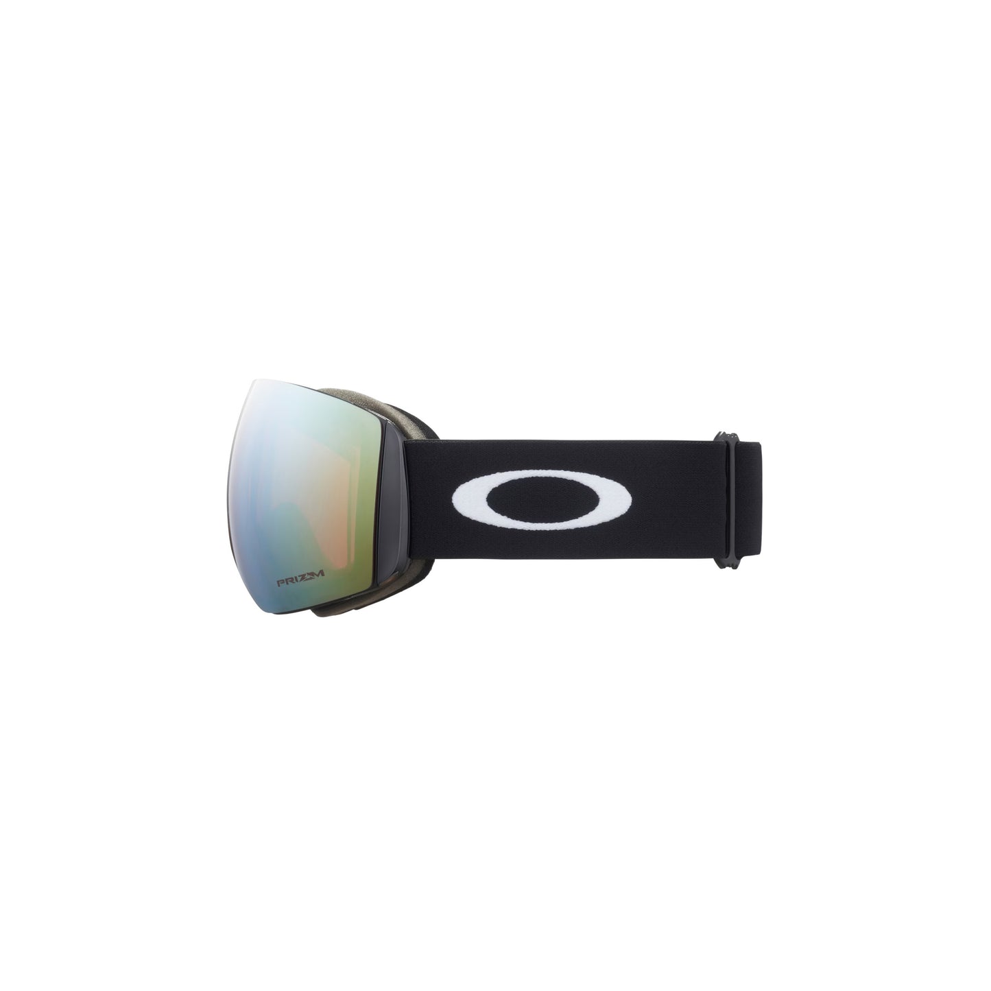 Oakley's Flight Deck Goggles feature Ridgelock Technology for seamless compatibility and come with reflective lenses and a black strap adorned with a white oval logo, providing the ultimate experience on the slopes.