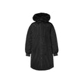 The Julia Jacket in black by Goldbergh features a fur-lined hood and large buttons, displayed against a white background.