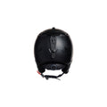 This is a back view of the Khloe Helmet in black by Goldbergh, featuring a strap with a red tab underneath and a small central button at the rear.