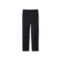 Aether's Launch Pant is shown in black with horizontal stitching and side pockets, set against a white backdrop. These breathable insulated technical pants provide water-resistant protection for versatile wear.