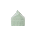 The Le Bonnet Beanie is a light green lambswool hat with a folded brim and ribbed design, showcased against a plain white background.