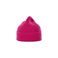 A bright pink Le Bonnet ribbed lambswool beanie with a pointed top, displayed on a white background.