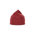 A lambswool beanie by Le Bonnet in red, showcasing a ribbed knit design and a folded brim.