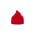 Le Bonnet's traditional Scottish-style red wool beanie, featuring a pointed top, is showcased against a white background.