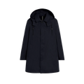 The M Cambridge Hood by Mackintosh is a black, long-sleeved hooded coat with front pockets, designed for cold weather. Crafted from RAINTEC cotton, this breathable outerwear ensures you stay warm and comfortable in chilly conditions.