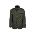 The Men's Modern Liddesdale jacket by Barbour, in olive green, features a quilted design with a stand-up collar, button closure, and three pockets. Its tailored fit adds a touch of sophistication to any ensemble.