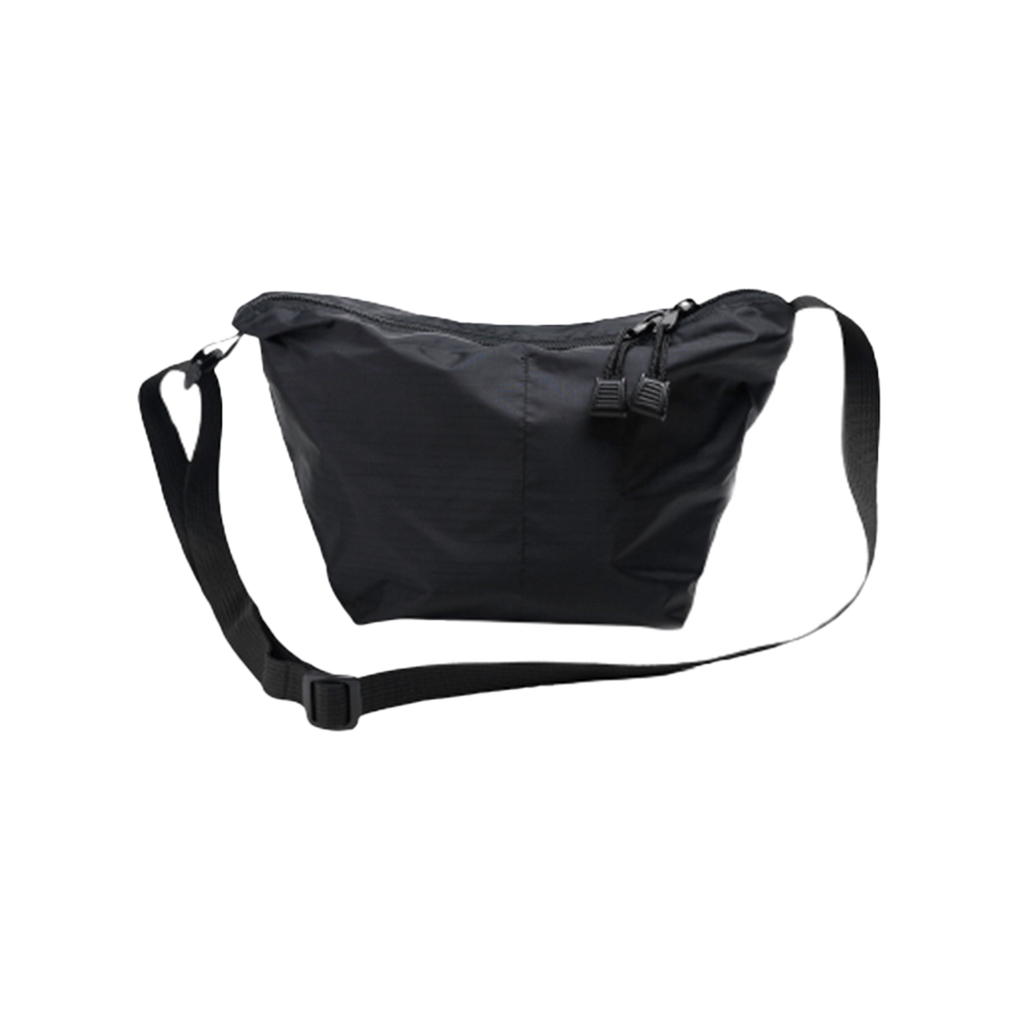 Introducing the Micro Tote by Bags in Progress - a stylish black crossbody bag made from durable nylon, complete with an adjustable strap and dual zippers for versatile wear. This lightweight bag is ideal for on-the-go convenience.