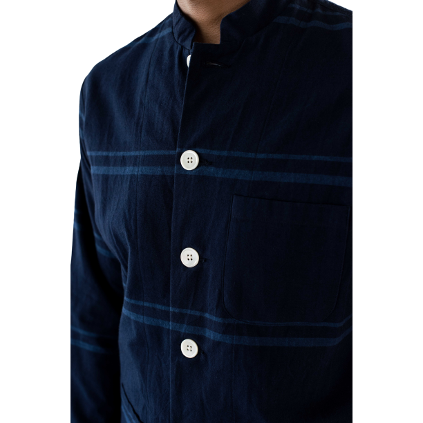 Original Madras Trading Co. M Casual Jacket Band Collar Jacket, Navy / Blue Stripe