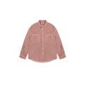 The Pigment Corduroy Shirt by Kappy is a unisex pink button-up with two front pockets, presented on a plain white background.