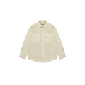 The Pigment Corduroy Shirt by Kappy, shown against a black background, features a beige color with a collar and two front pockets, providing a versatile unisex style.