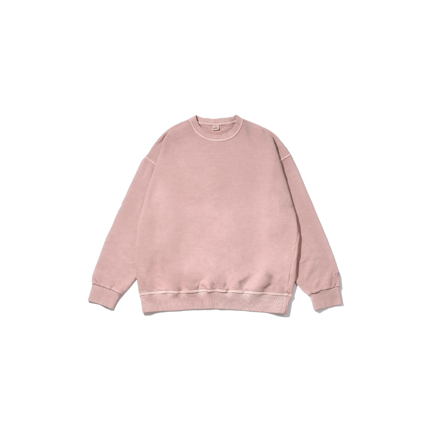 Introducing the Kappy Pigment Sweatshirt, a unisex garment in a subtle light pink hue. Made from pigment dyed cotton for exceptional comfort, it showcases a classic crew neck and long sleeves, set against an understated background.