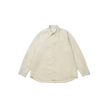 Relaxed Cotton Shirt from Kappy, featuring a beige hue with long sleeves, a collar, and a patch pocket, crafted from cotton, laid flat on a black background.