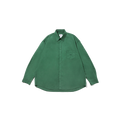 The Relaxed Cotton Shirt by Kappy, in dark green, features a button-up design with a patch pocket on the left chest and is displayed against a plain black background. It is made in South Korea.