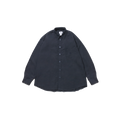 Relaxed Cotton Shirt by Kappy, a dark blue cotton button-up featuring a collar and patch pocket on the chest, expertly crafted in South Korea, laid flat on a plain background.