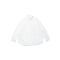 A Relaxed Cotton Shirt by Kappy, featuring a plain white cotton fabric with long sleeves, button-up design, and a patch pocket, set against a black background.