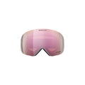 Oakley's Flight Deck Goggles feature a reflective pink lens and Ridgelock Technology for seamless compatibility, displayed on a white background.