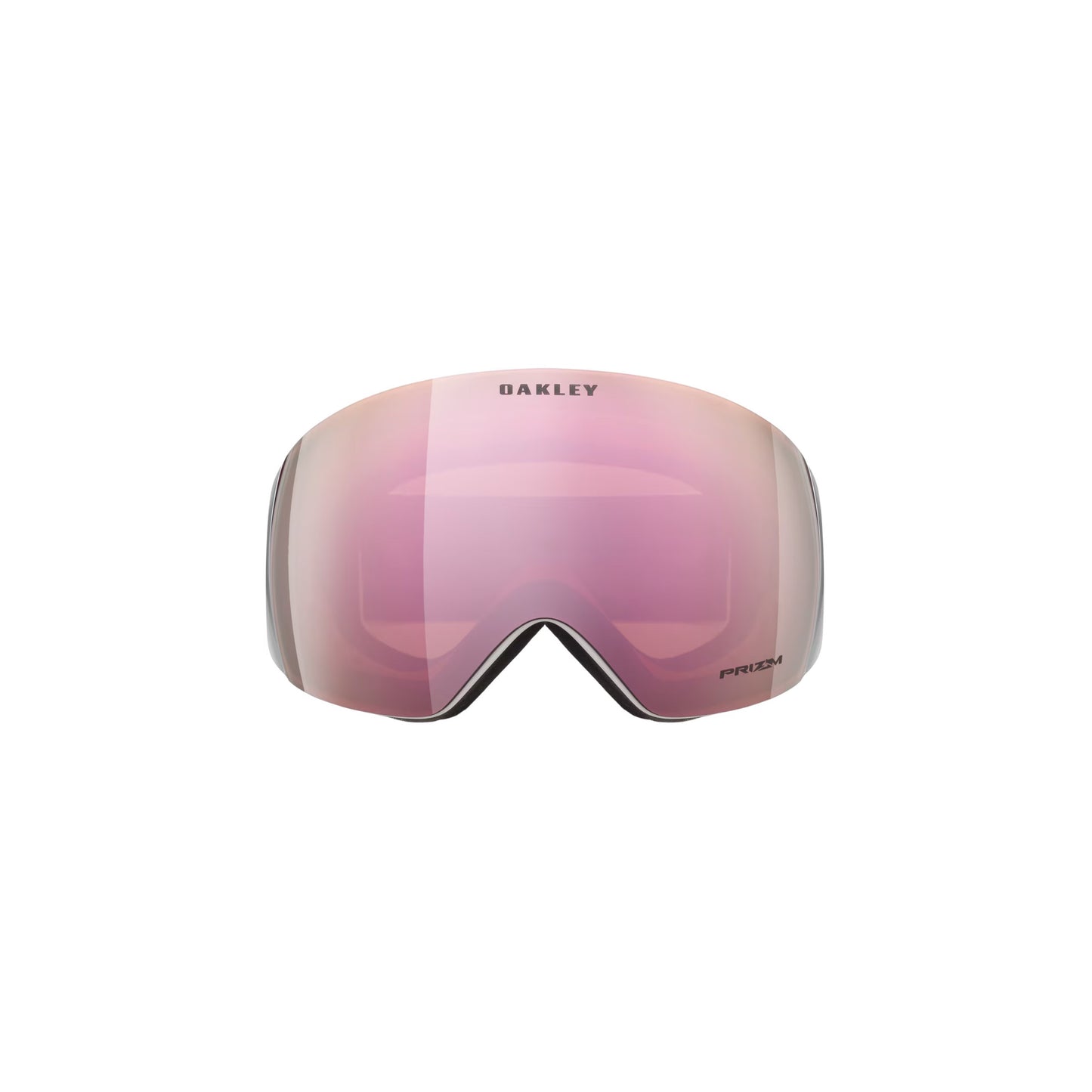 Oakley's Flight Deck Goggles feature a reflective pink lens and Ridgelock Technology for seamless compatibility, displayed on a white background.