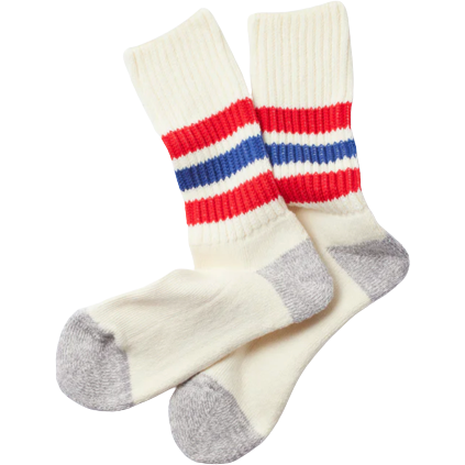 RoToTo Socks Coarse Ribbed Oldschool Crew Socks, Chili Red/Blue