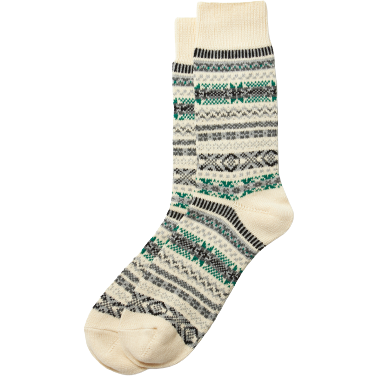 RoToTo Socks Jacquard Crew Socks "Fairisle", White Pattern