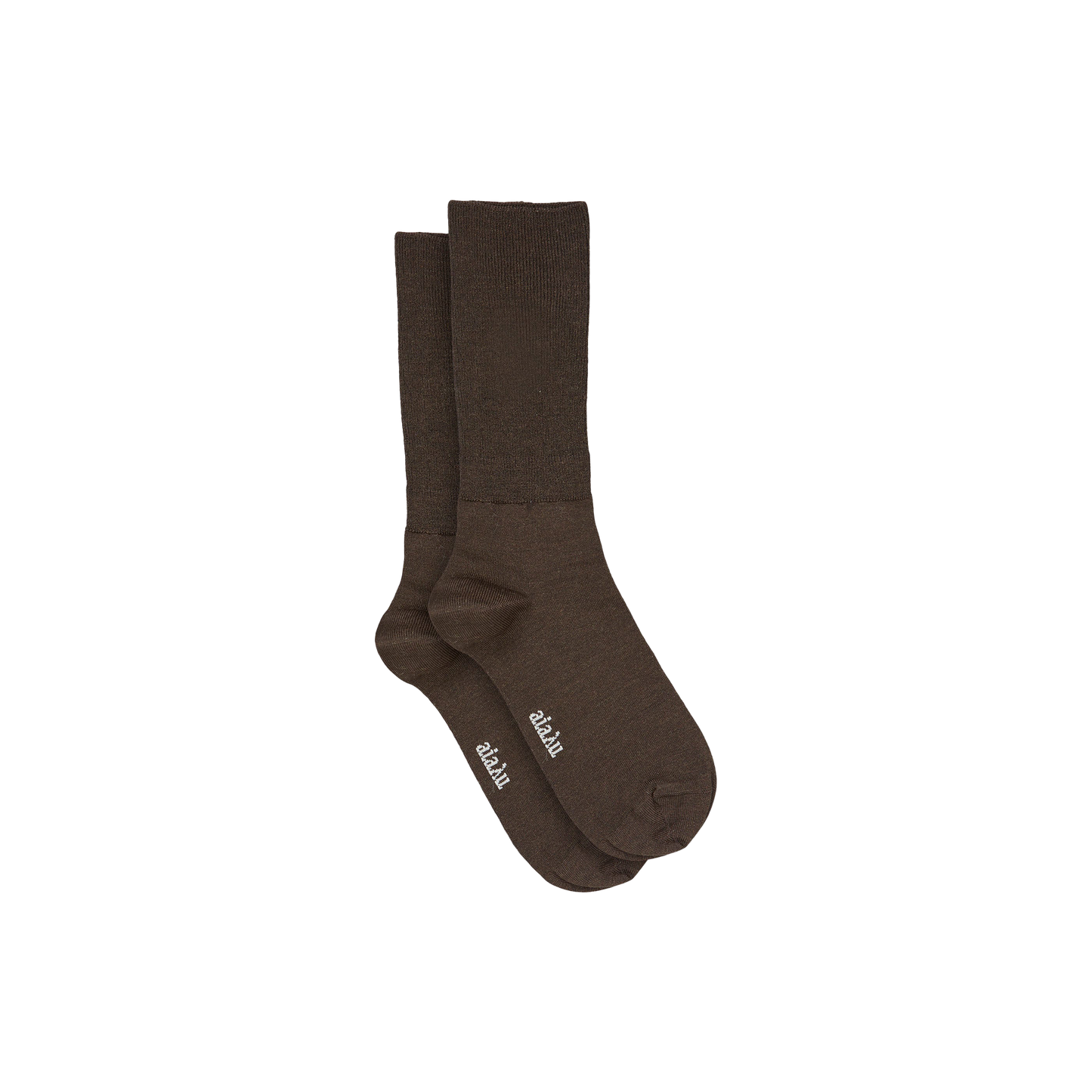 Elegantly folded Aiayu luxury silk socks in brown, with "adieu" printed on each sole for a breathable feel.