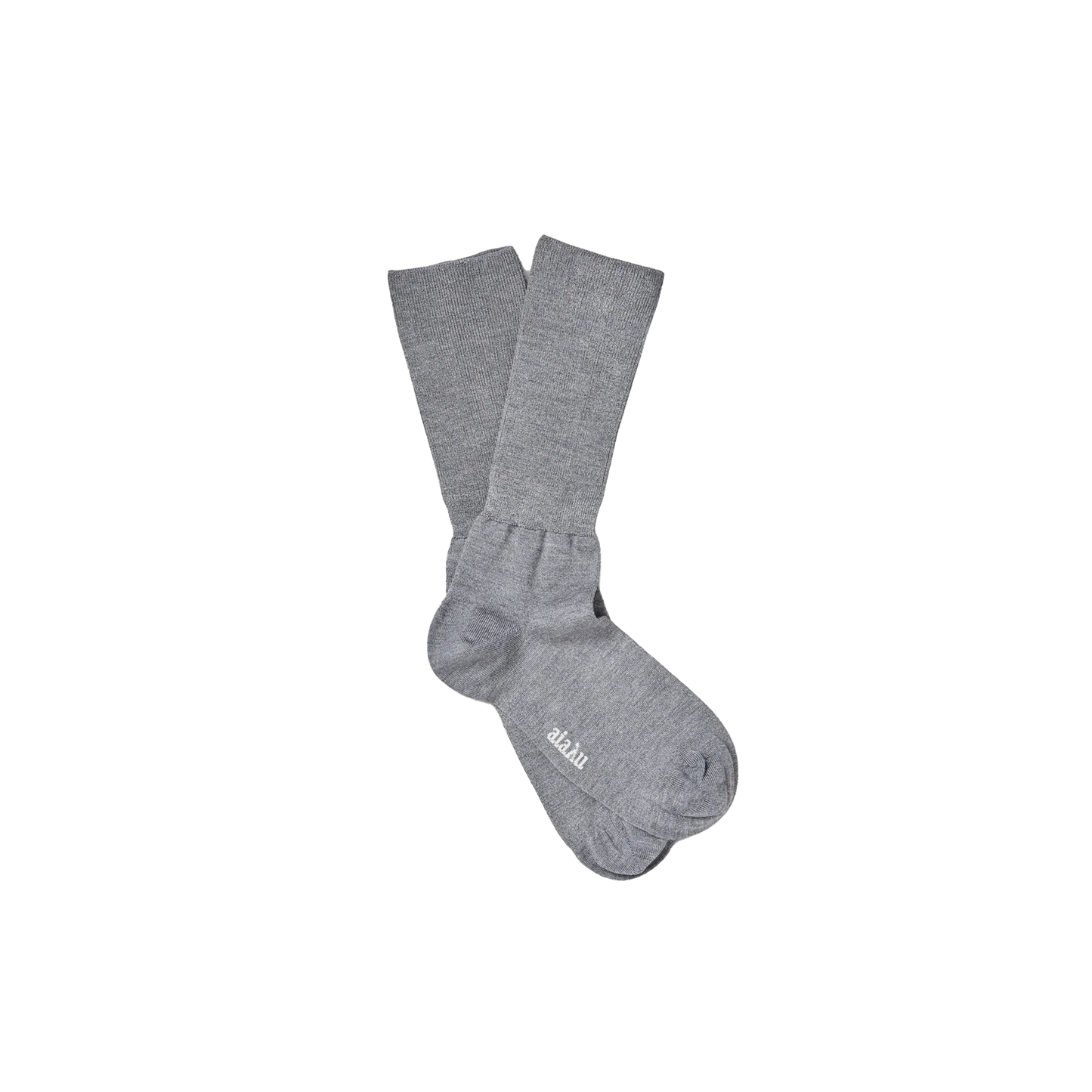 A luxurious pair of breathable gray Silk Socks by Aiayu, featuring a visible logo, set against a black background.