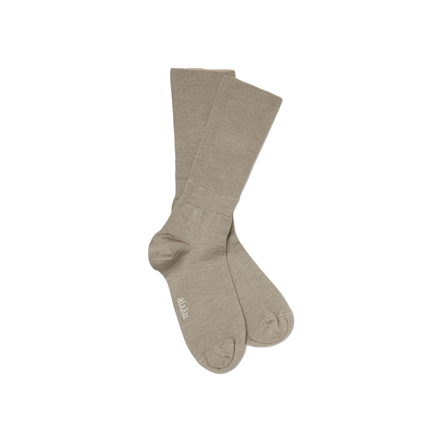 A luxurious pair of breathable beige Silk Socks by Aiayu, featuring "adish" elegantly written on the side for a touch of elegance with every step.