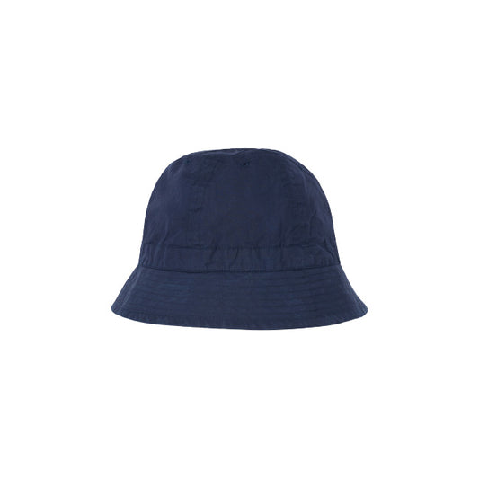 A navy Naval Hat from Universal Works, featuring a wide brim and subtle stitching, set against a white background.