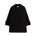 Introducing the W Humbie Nylon from Mackintosh: a black quilted coat featuring a collar and a button-down front, crafted from water-repellent nylon. This stylish coat includes side pockets and rolled cuffs, seamlessly combining classic style with signature Mackintosh features.