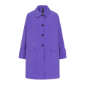 Mackintosh's W Humbie Nylon coat features a purple long-sleeve design with a button-down front, two large front pockets, and a pointed collar, all crafted from water-repellent nylon.